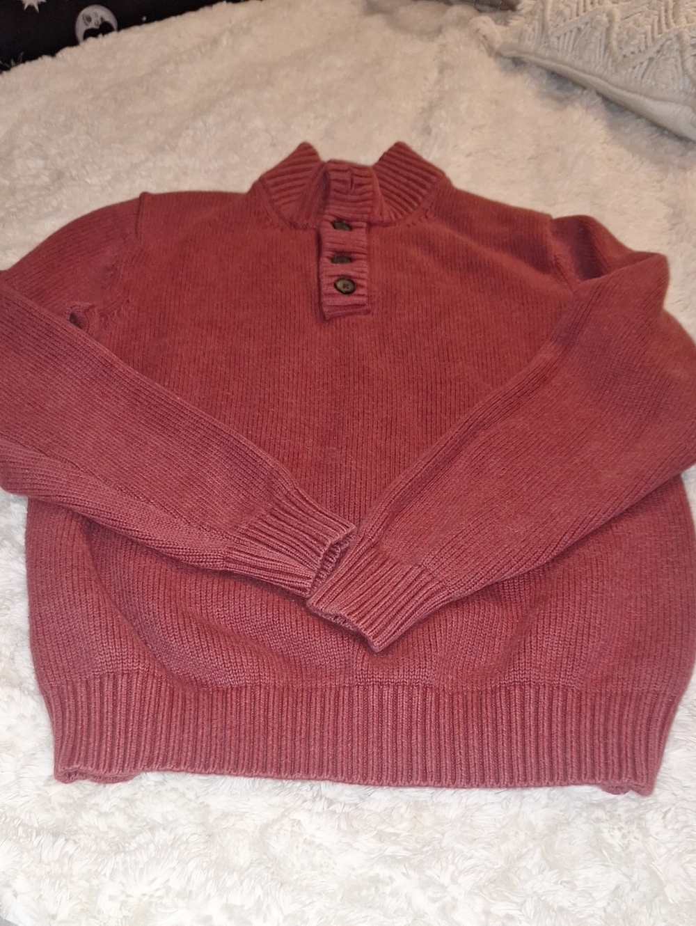 Lands' End Men's Button-Neck Sweater in Rust Red Size S 34-36